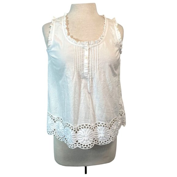 Antibes Blanc Tank Top Womens Size M White Blouse Summer Shirt Romantic Lace - Picture 10 of 10